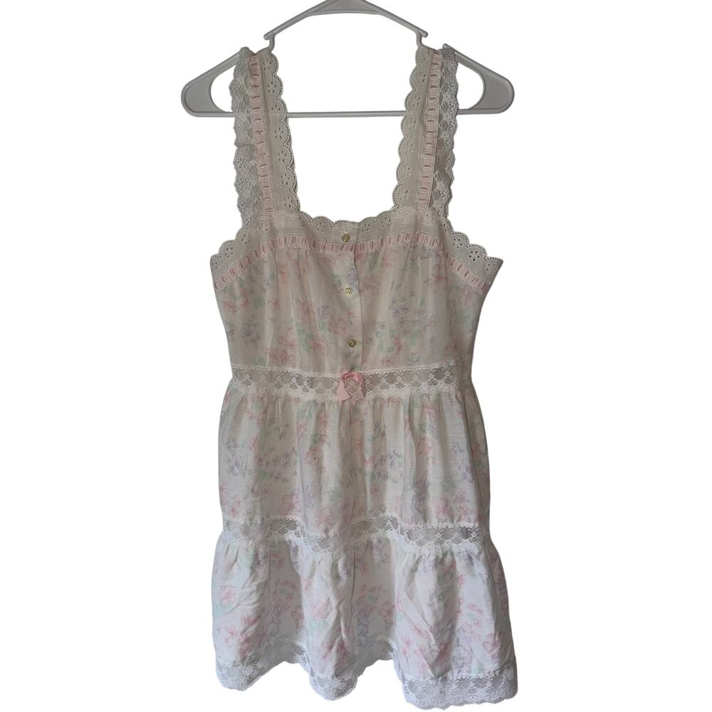 Vintage Lorraine Pink White Lace Babydoll Floral Coquette Nighty Size Small